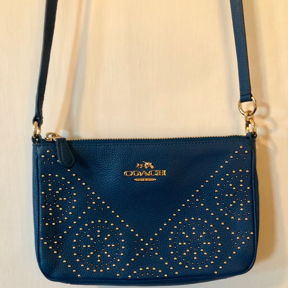 Coach Studded Teal and Gold Crossbody Purse